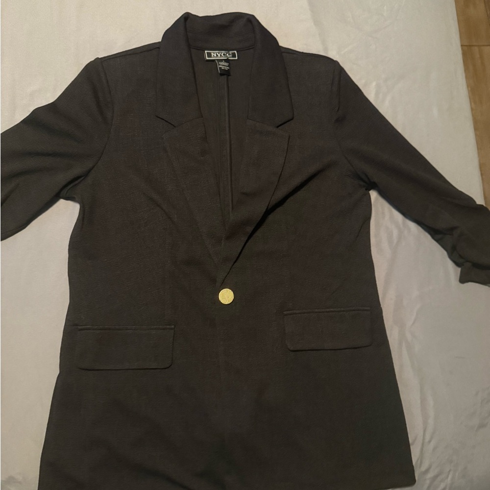 Elegant Black Blazer with Gold Button